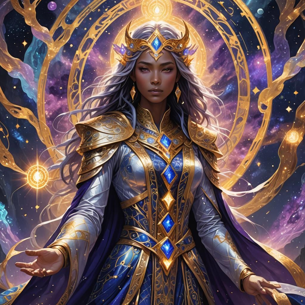 Ethereal Fantasy Figure in Shimmering Gold and Silver Light