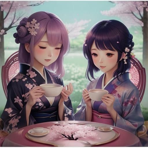 Pastel Anime Angel in Serene Japanese Garden