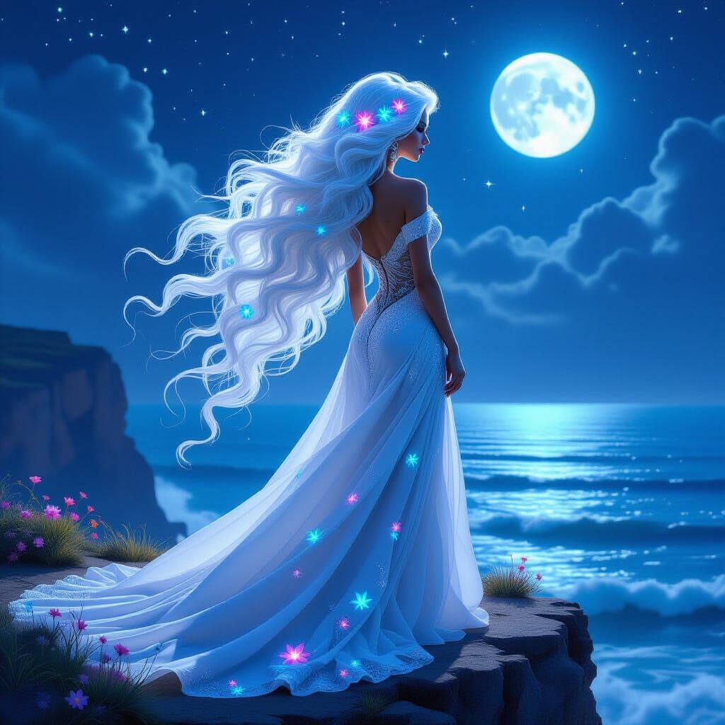White-Haired Siren's Cosmic Ocean Vigil