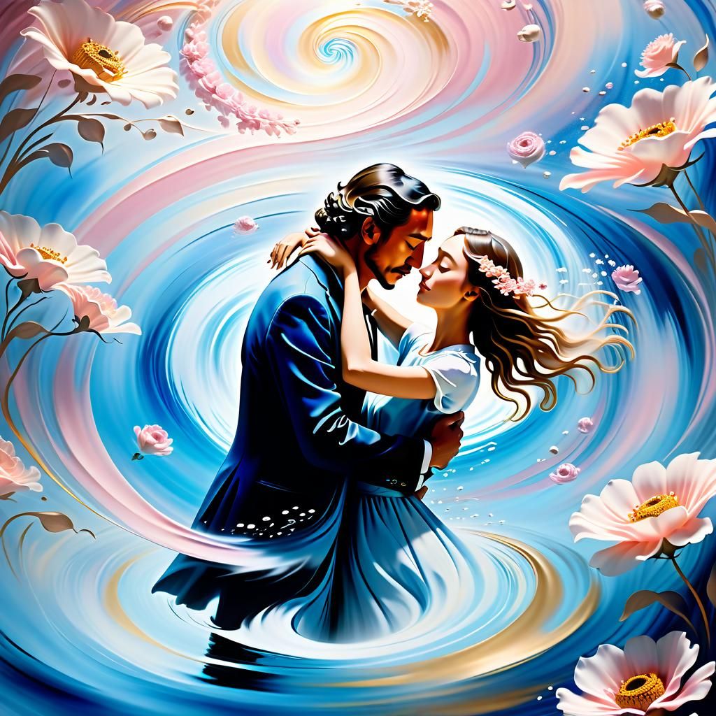 Surreal Couple in Dreamlike Whirlpool