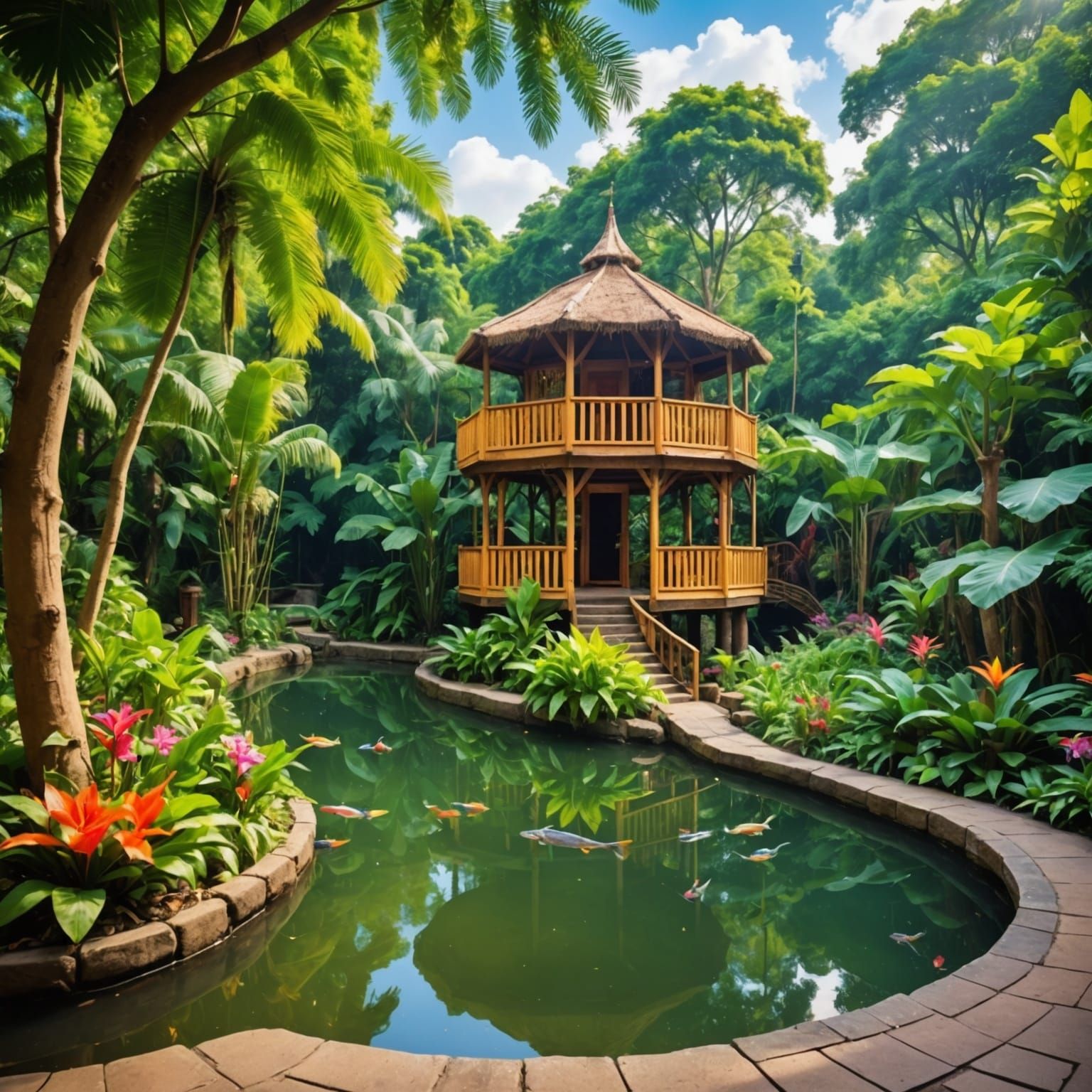 Tropical Rainforest Sanctuary in Vibrant Colors
