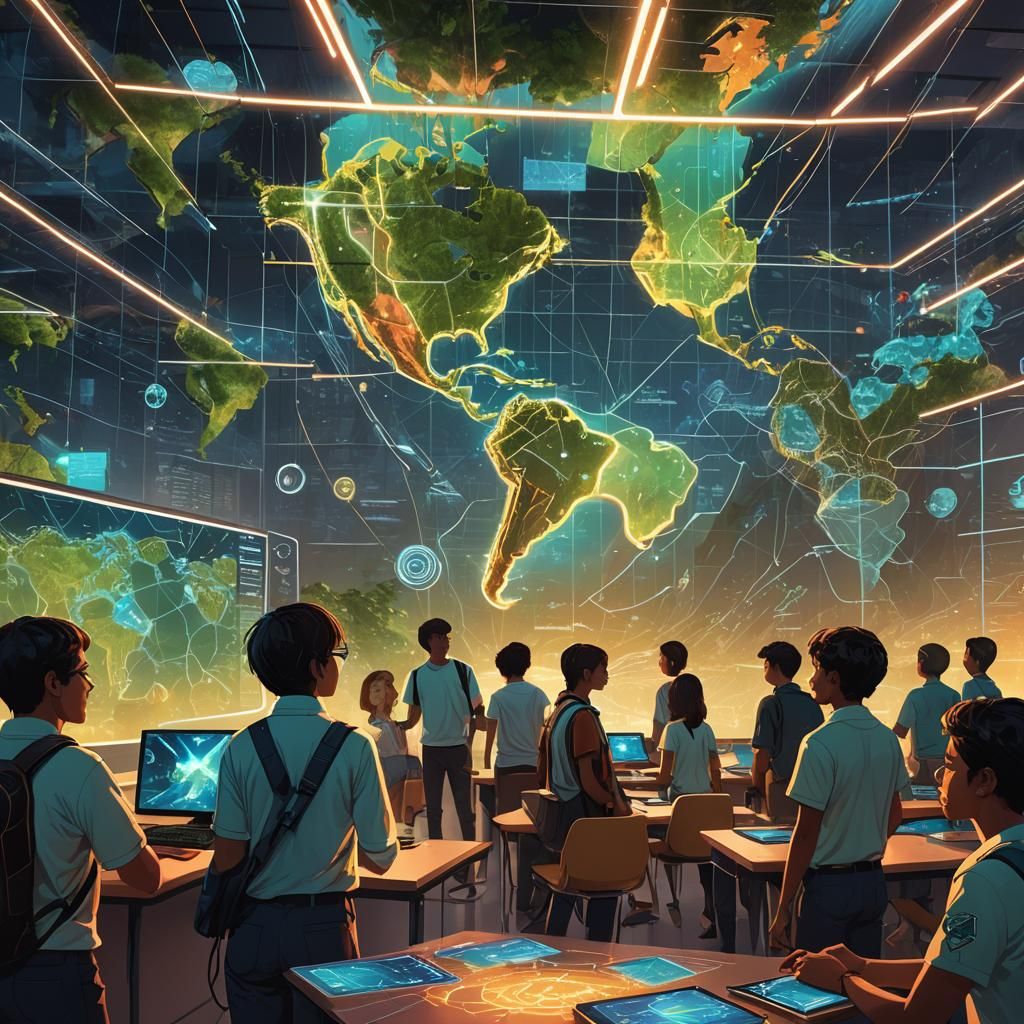 Futuristic Classroom of Tomorrow in Cyberpunk Style
