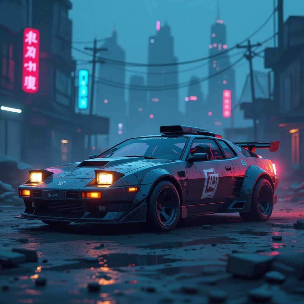 Cyberpunk Car Designed by Kid in Dystopian Wasteland