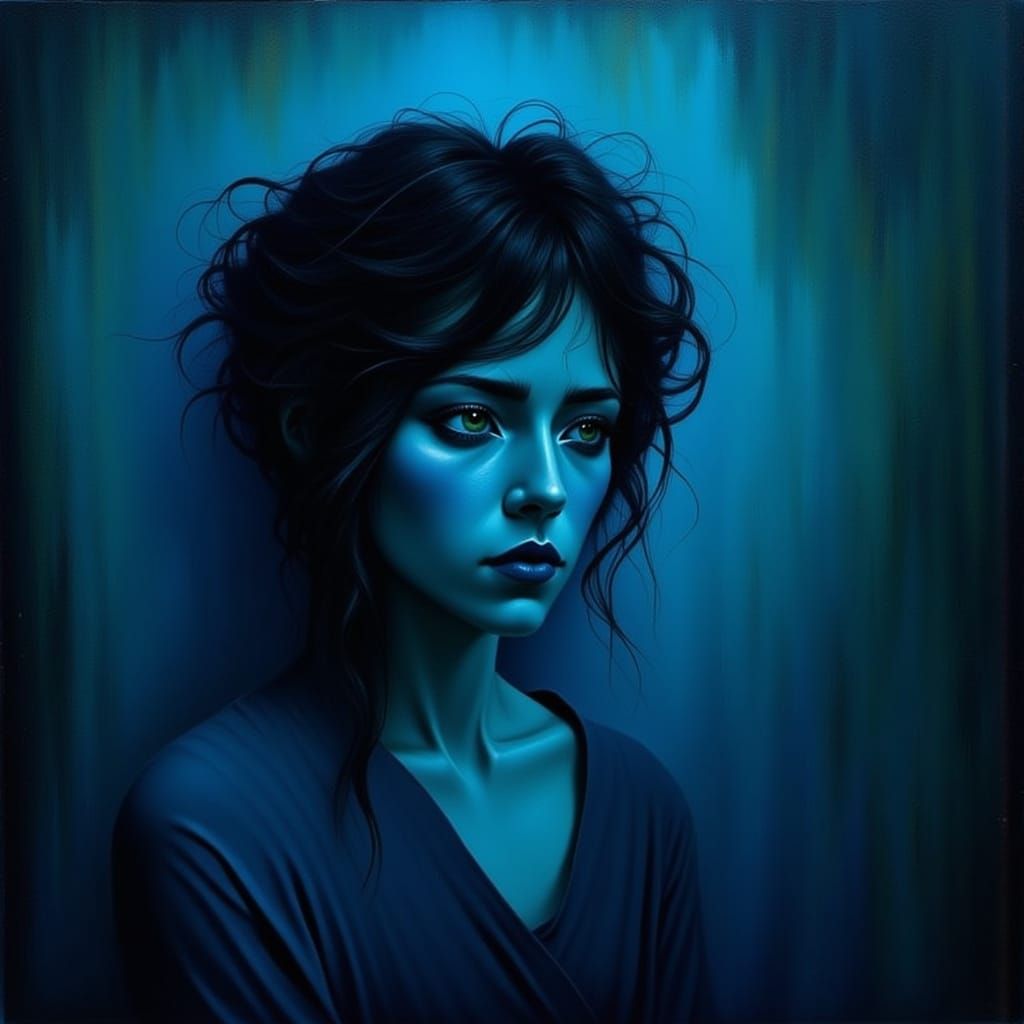 Melancholic Woman in a Blue Hued Room, Inspired by Jazz and ...
