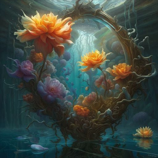 Vivid Oil Painting of Shattered Crystal Glass in a Sea of Co...