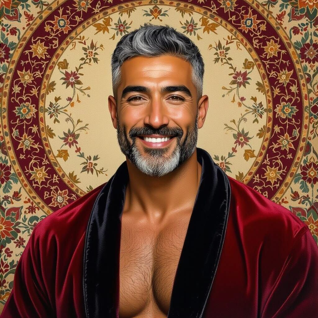 Proud Peruvian Man in Velvet Robe: Impressionist Oil Paintin...