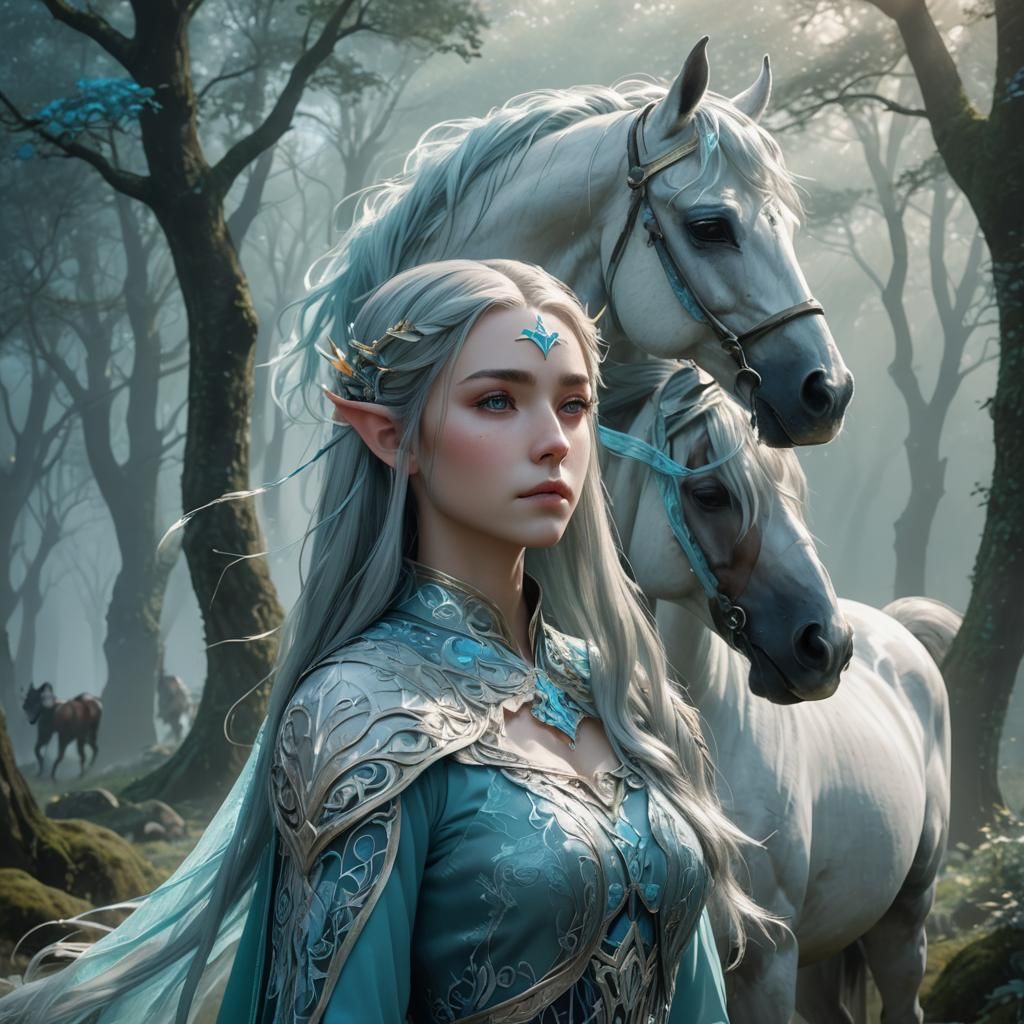 Ethereal Elven Goddess in Misty Woods, Inspired by Anime and...