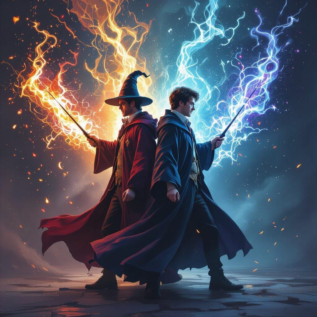 Wizards in Dynamic Fighting Pose, Harry Potter Aesthetic