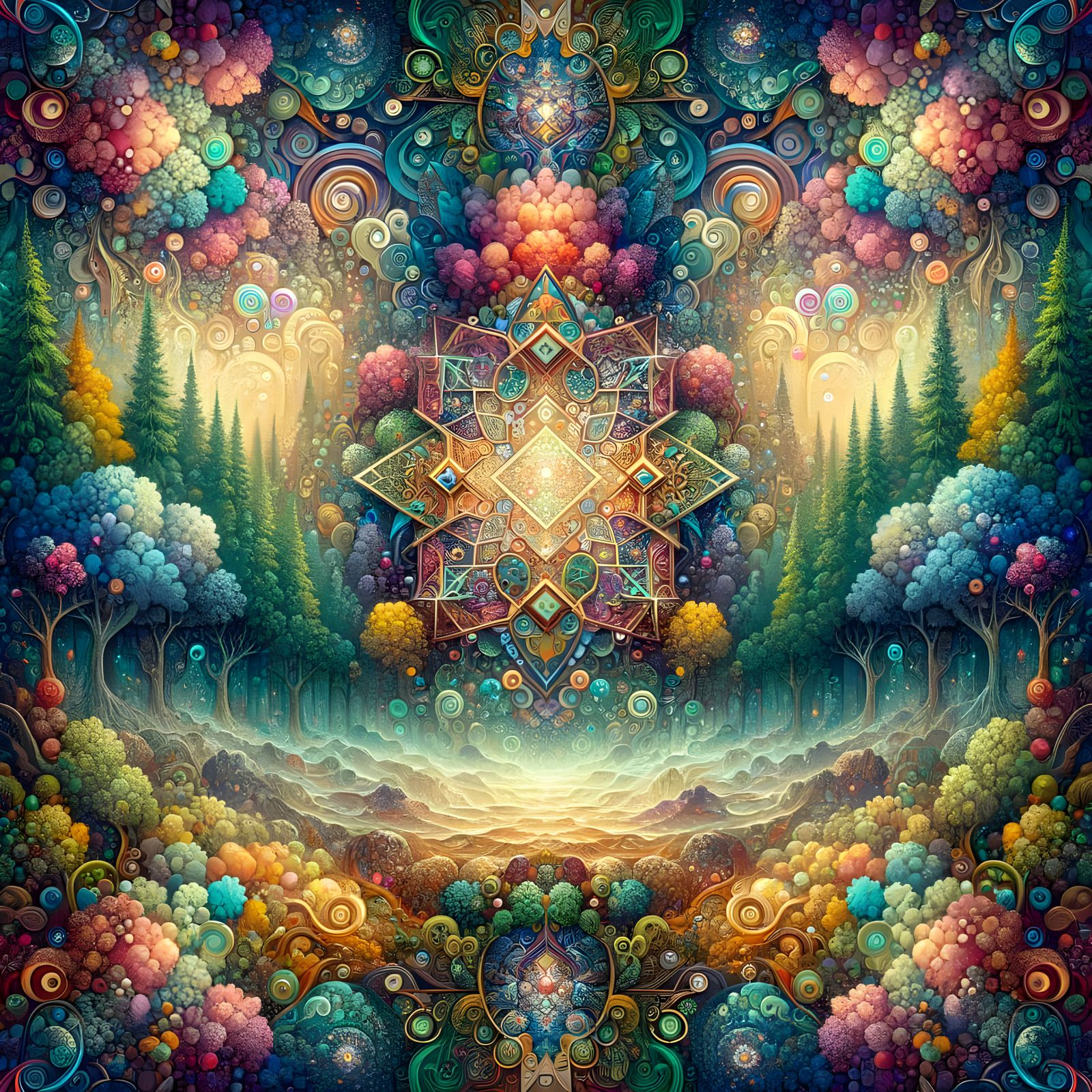 Kaleidoscopic Magical Forest in Ethereal Art Style