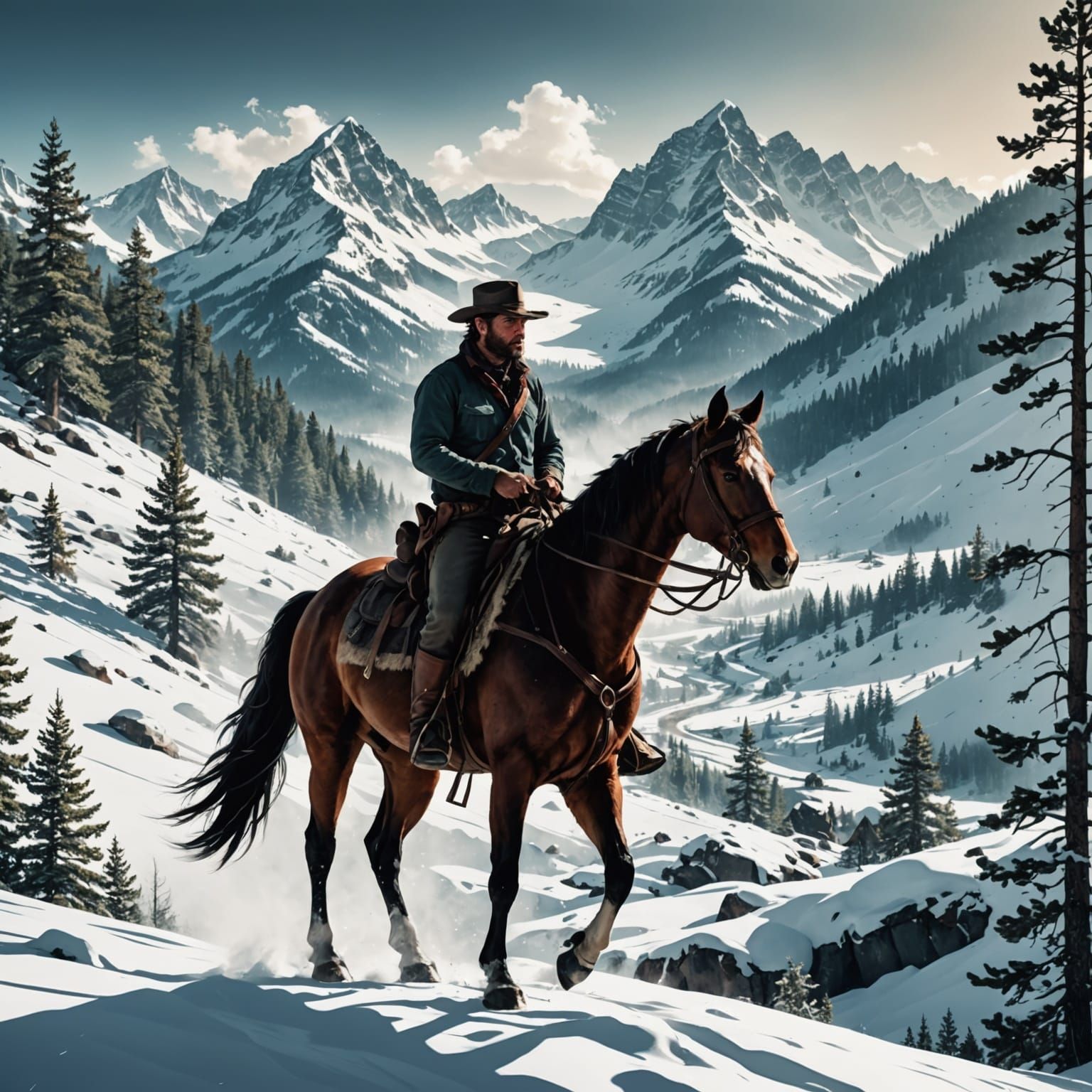 Arthur Morgan Double Exposure in Midjourney Style