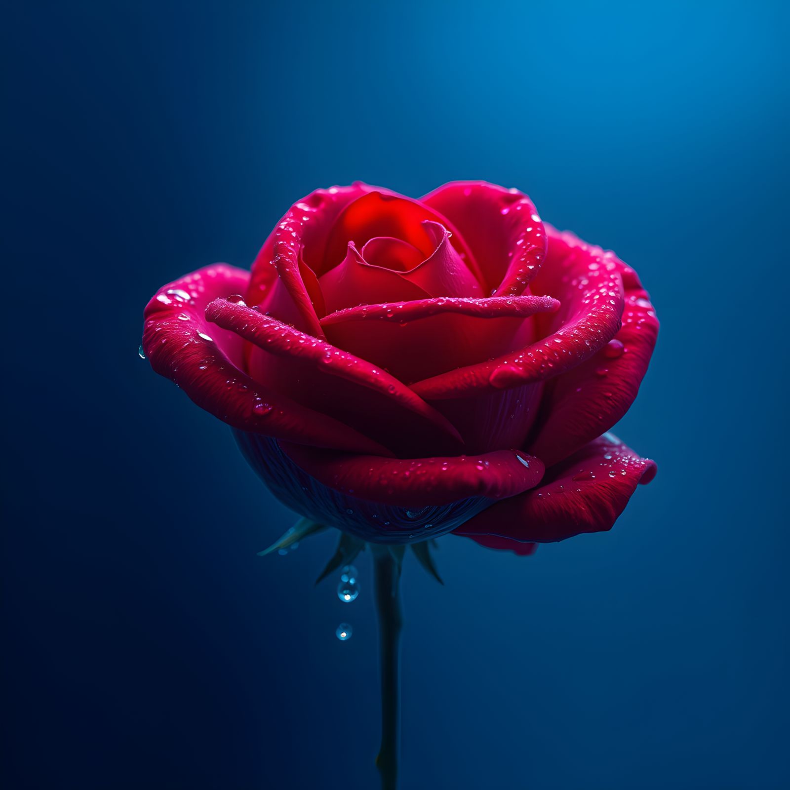 Vibrant Red Rose in Futuristic Splendor
