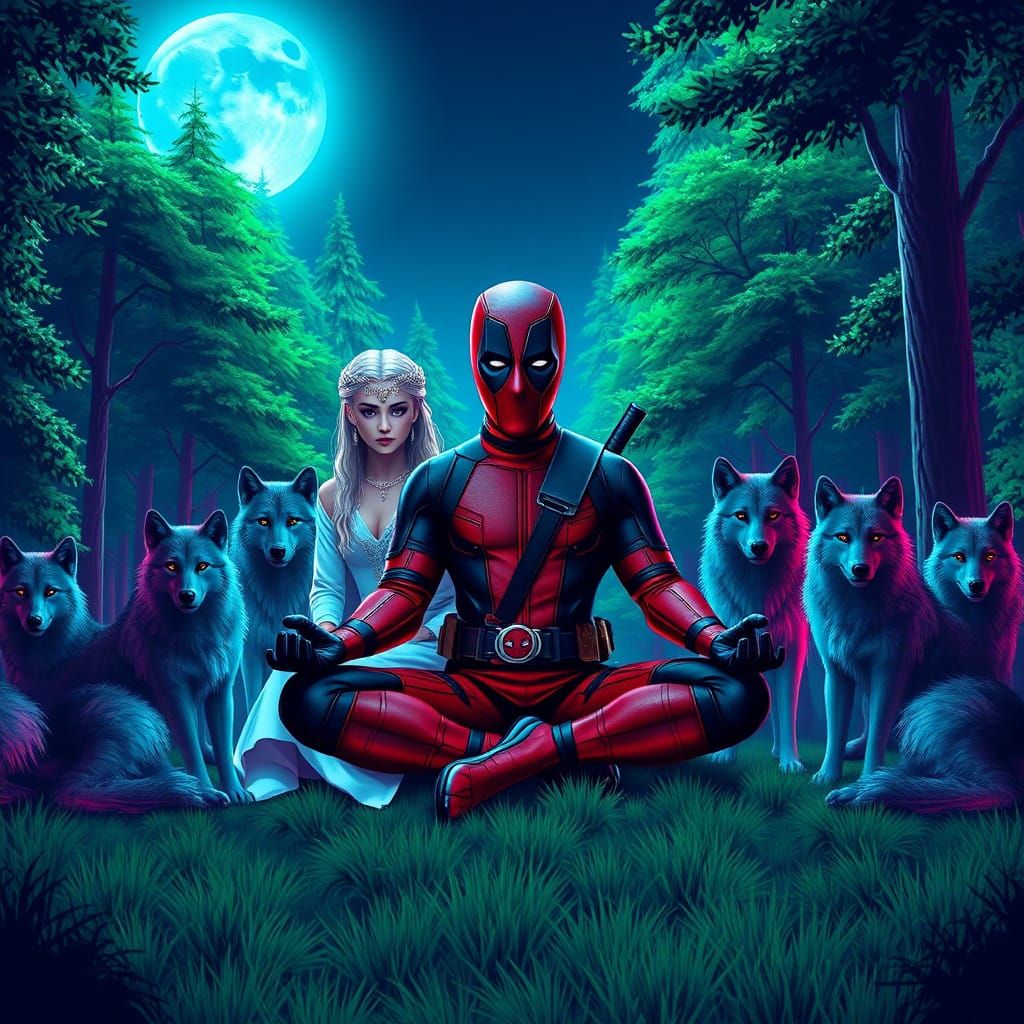 Deadpool and Daenerys Targaryen in Meditative Harmony with W...