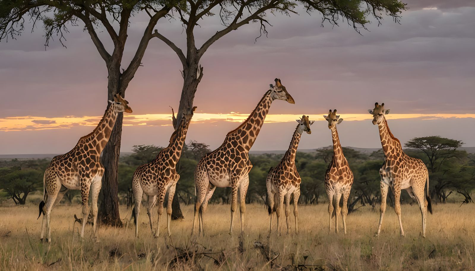 Giraffes in Sunset Savannah