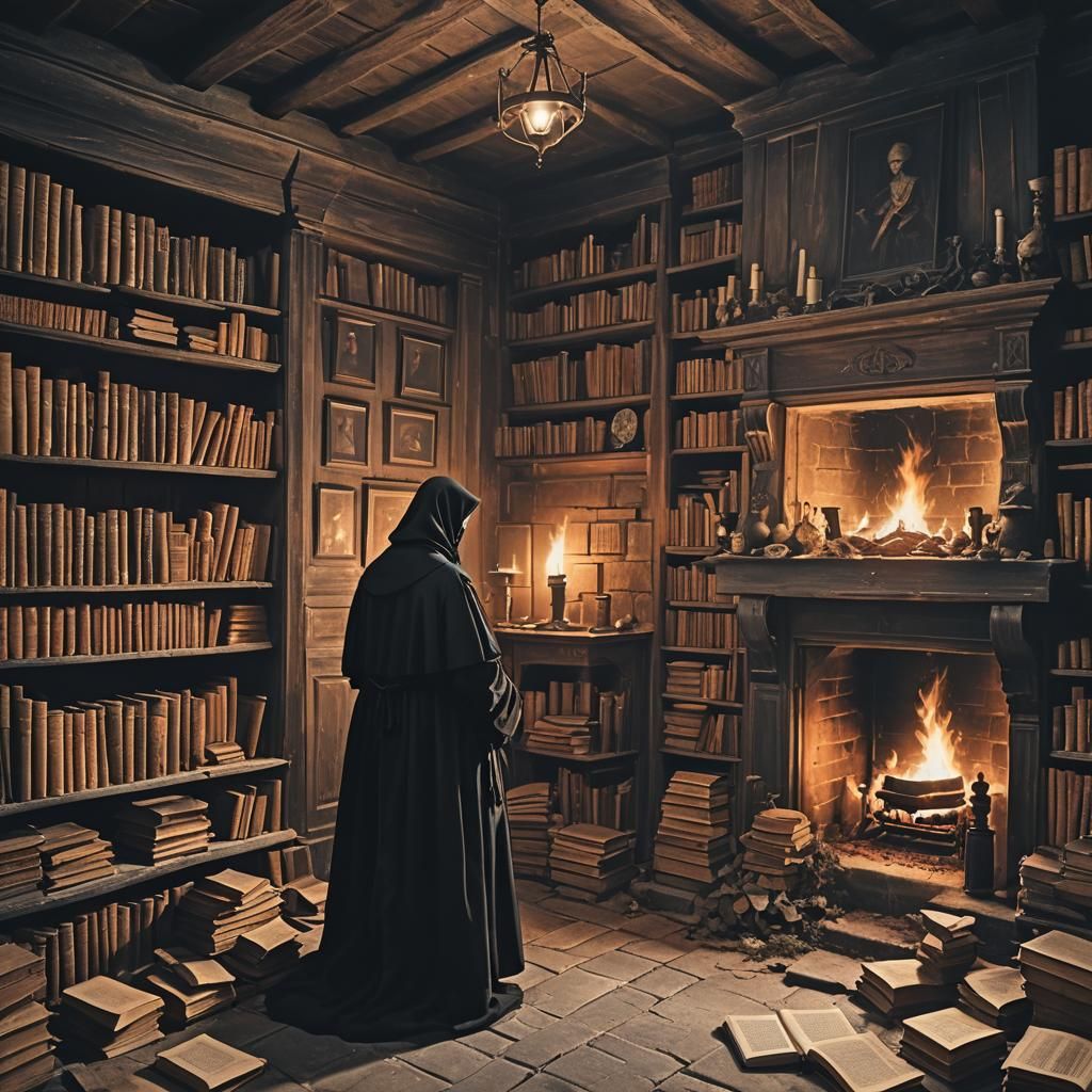 Gothic Cottage Figure Basks in Firelight