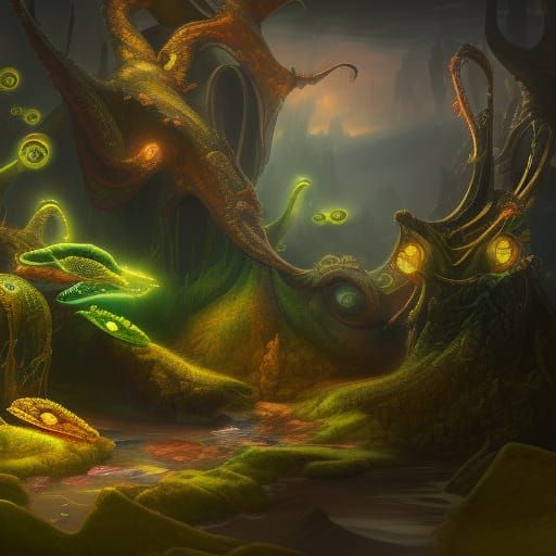 Detailed Matte Painting of Swimming Tadpoles