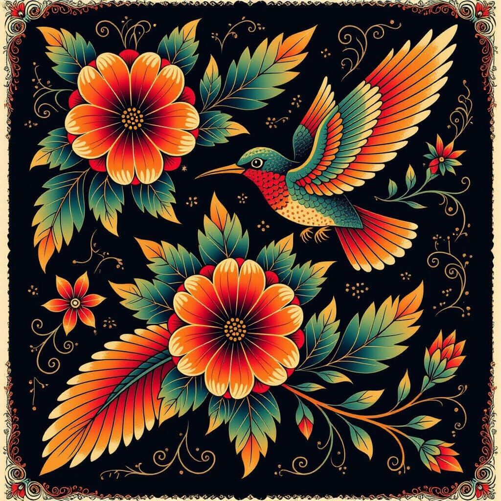 Vintage Tattoo Art: Detailed Leaf Design in Flash Style