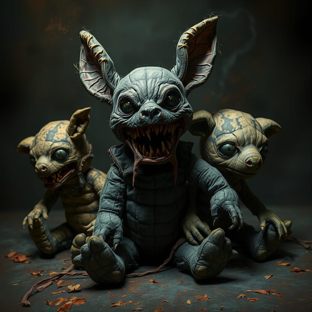 Sinister Stuffed Animals in Eerie Atmosphere