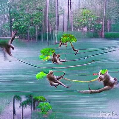 Monkeys in Serene Rainforest Ecosystem