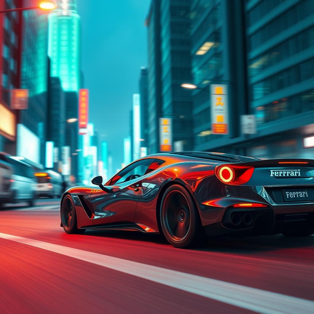 Sleek Ferrari Speeds Through Neon Seoul in Soft Focus Concep...