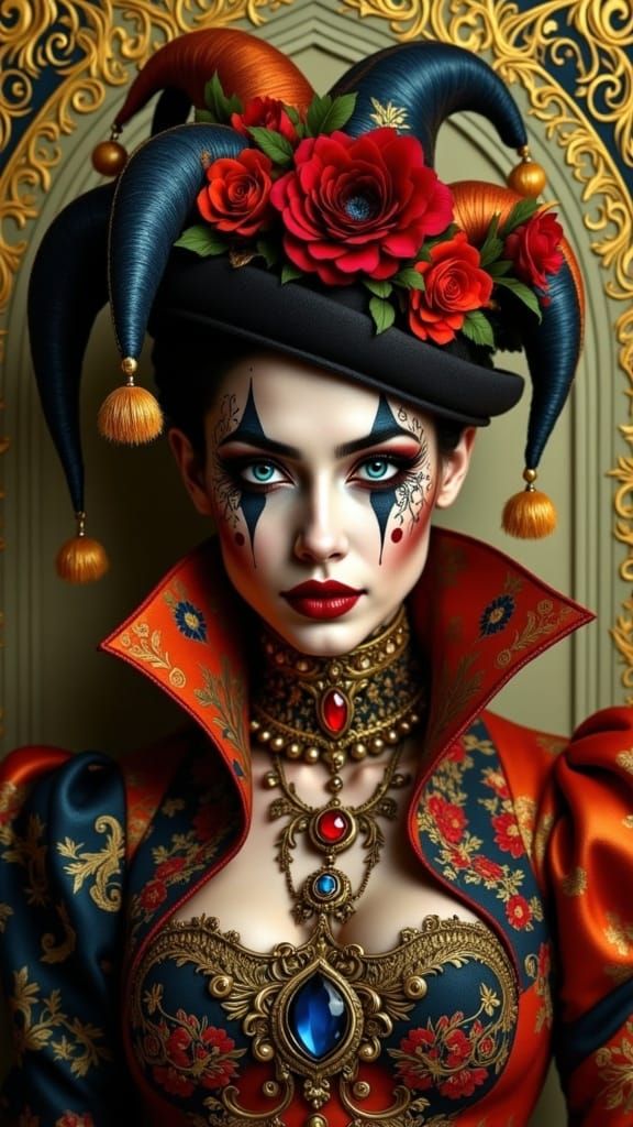 Regal Jester in Art Nouveau-Inspired Elegance