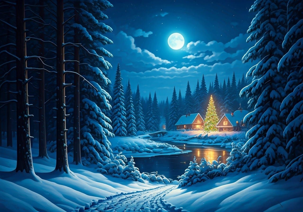 Winter Wonderland Under Full Moon