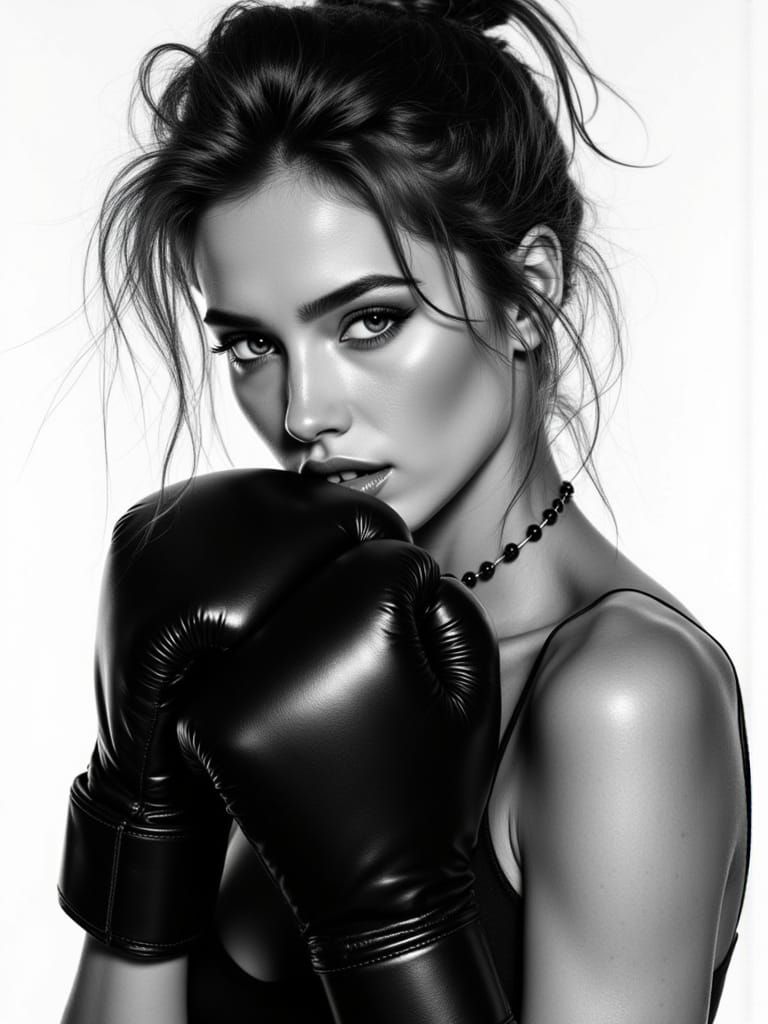 Confident Pin-Up Girl in High-Contrast Black and White