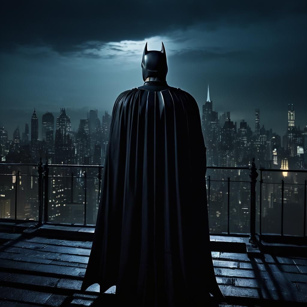 Epic Batman Rooftop Scene in Gotham Noir