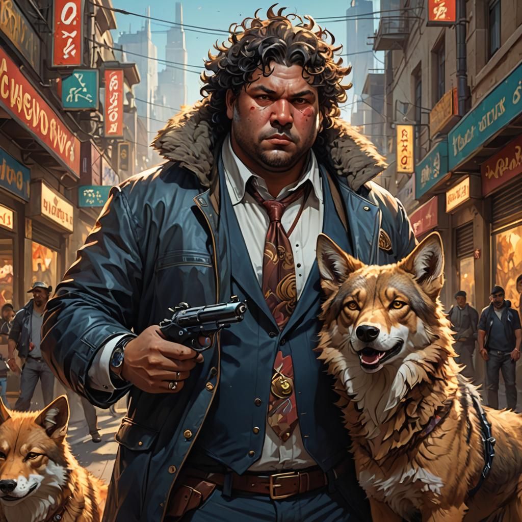 Dark Gangster Portrait with Loyal Coyote