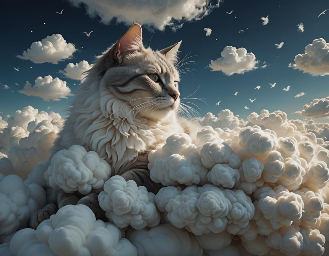 Ethereal Whimsy: Cat on Soft Clouds