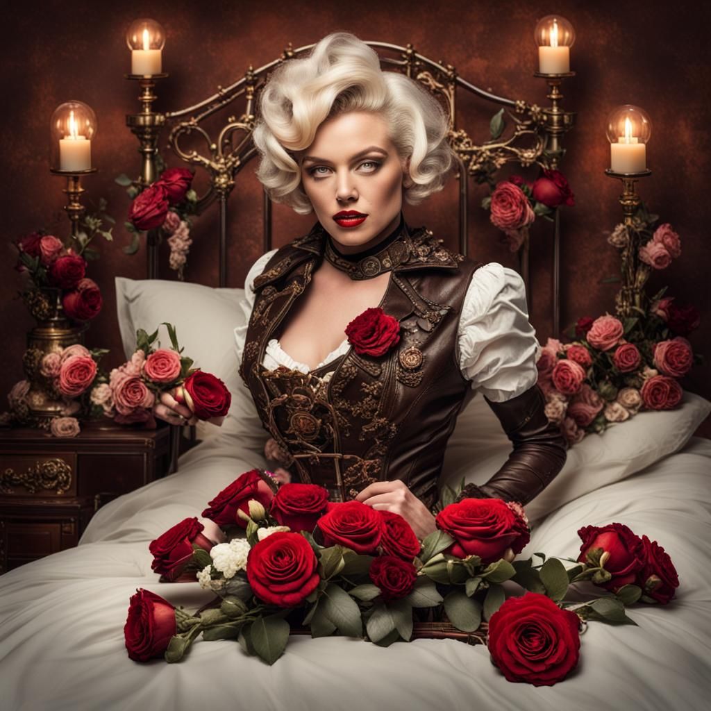 Steampunk Beauty Smiles with Chocolate Kiss in a Garden of R...