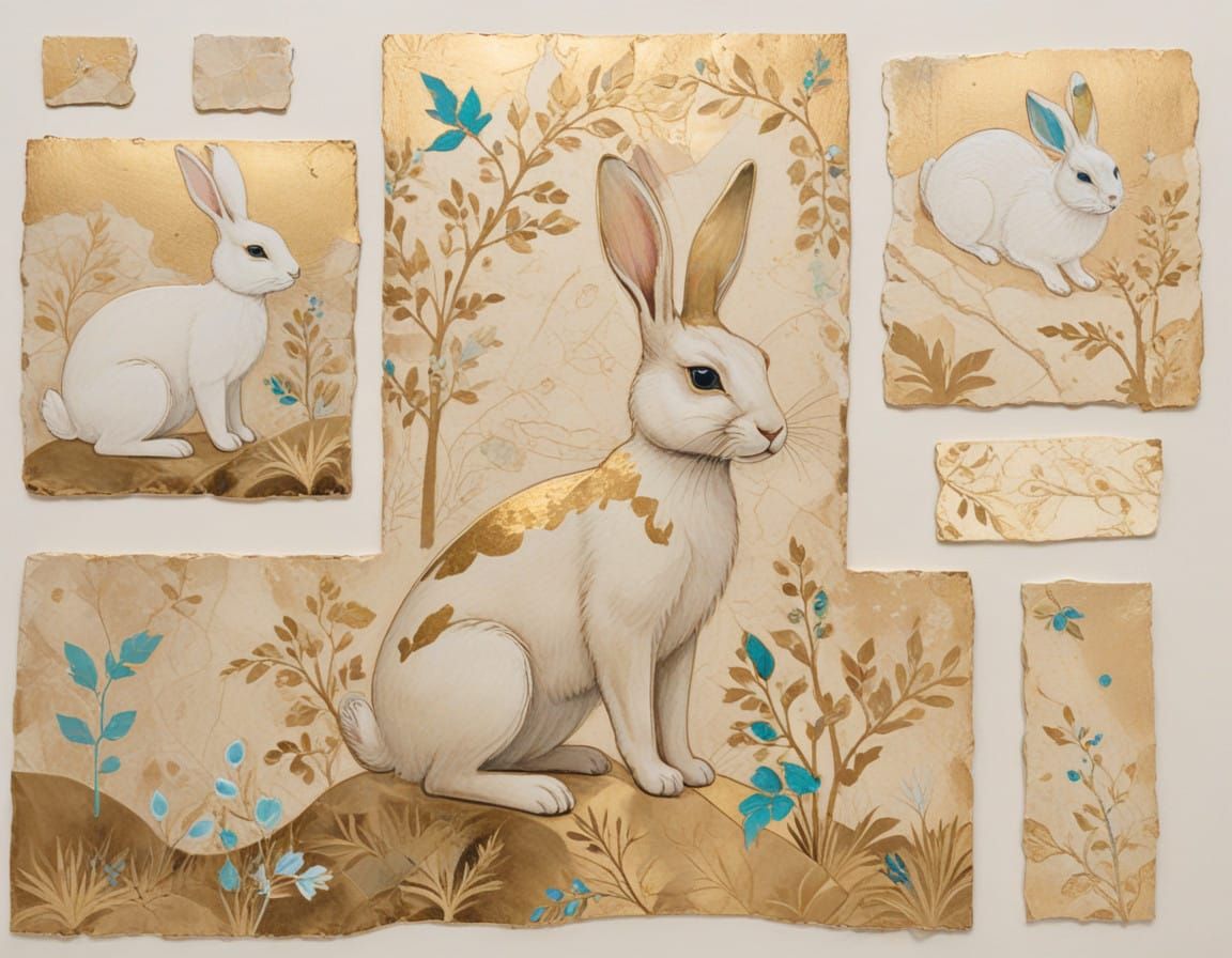 Ethereal Sunset Rabbit in Kalighat Style