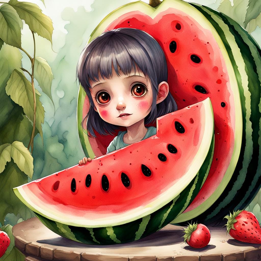 Whimsical Fruity Creature in Vibrant Watercolor