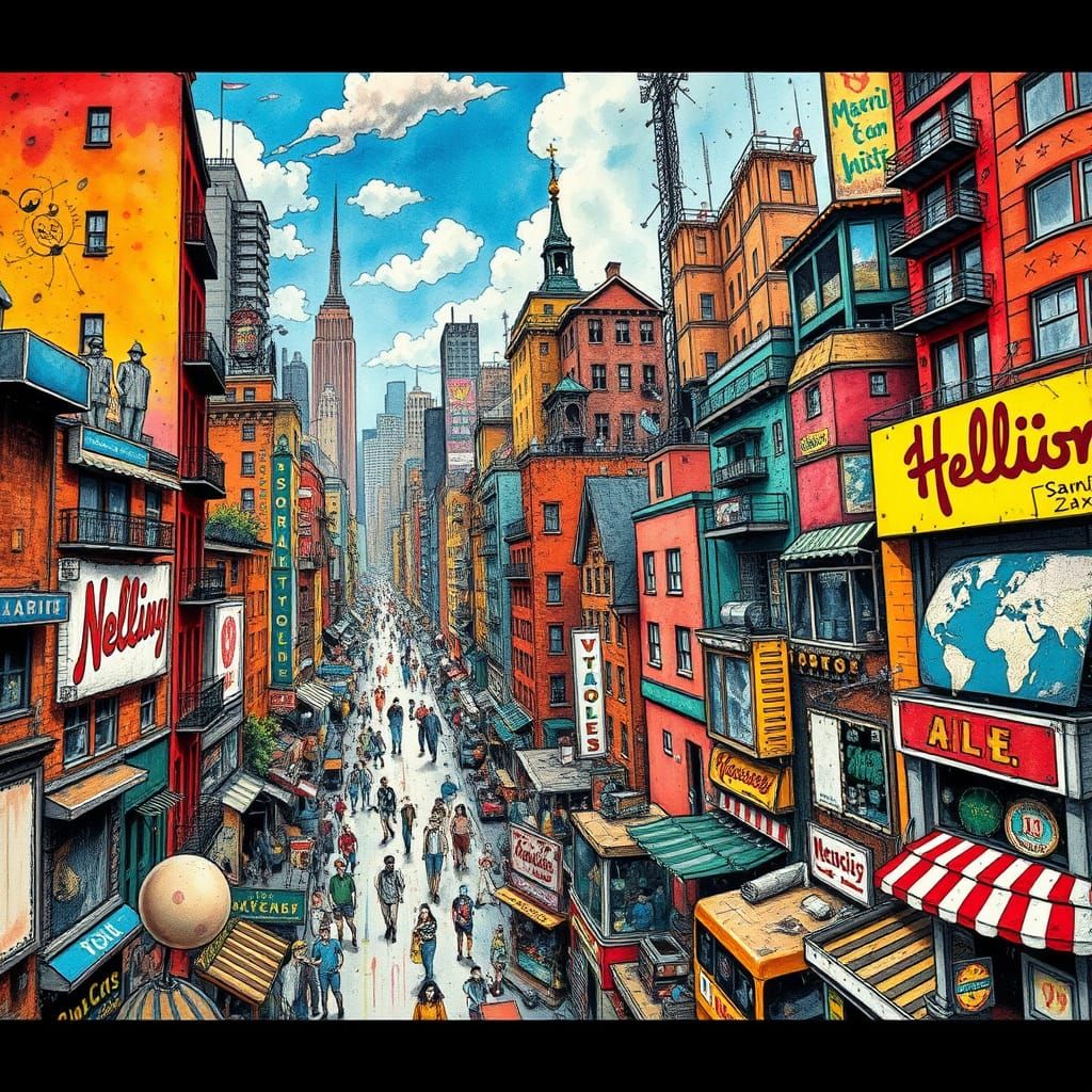 Chaotic Cityscape in Expressionist Style