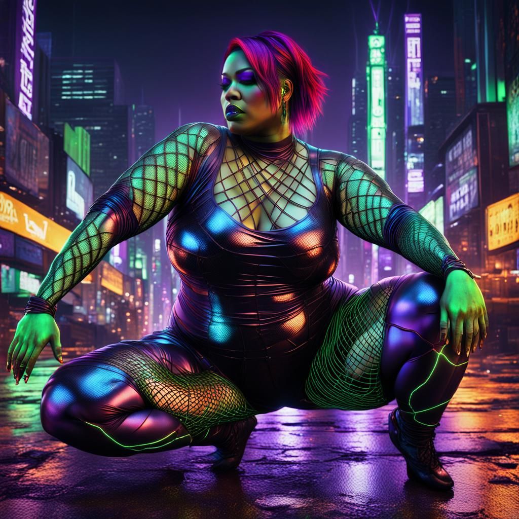 Gothic Android Goddess in Cyberpunk Hues