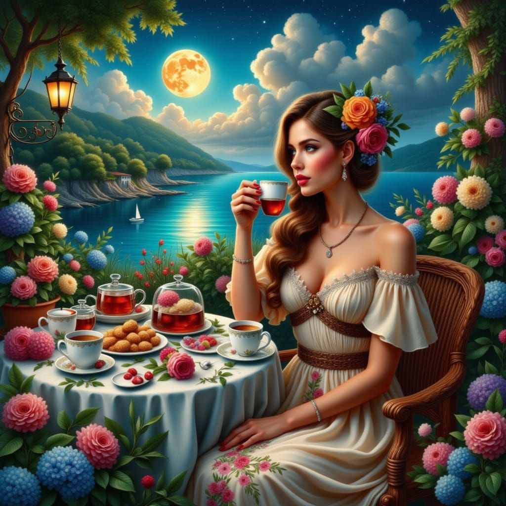 Surreal Watercolor Painting of Italian Beauty in Mediterrane...