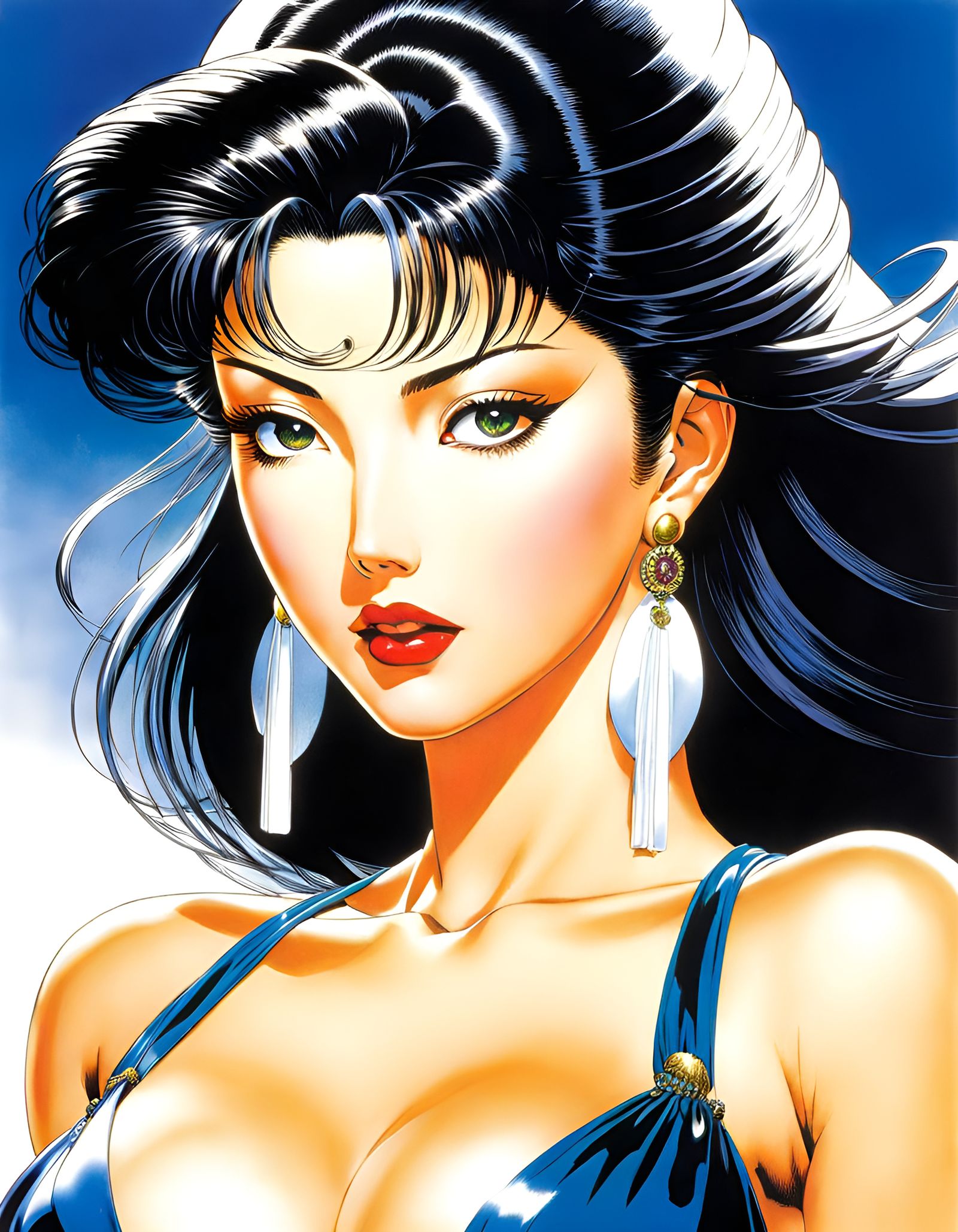 Glamorous Woman Steals Focus in Vibrant Retro Style