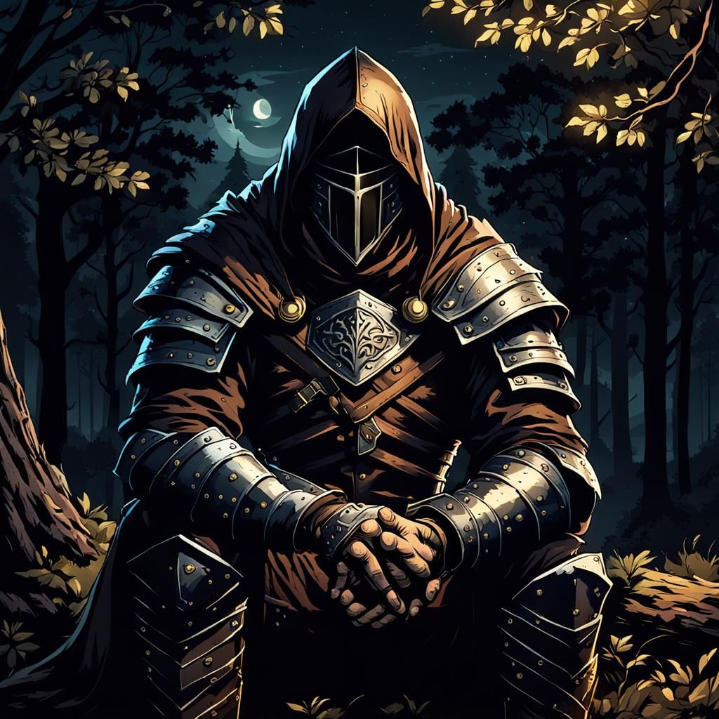 Warrior in Leather Armor Under a Dark Oak Tree