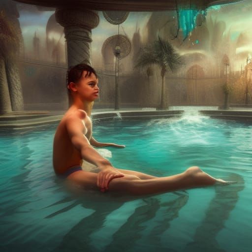 Chiseled Hero Emerges from Turbulent Pool Waters in a Vibran...