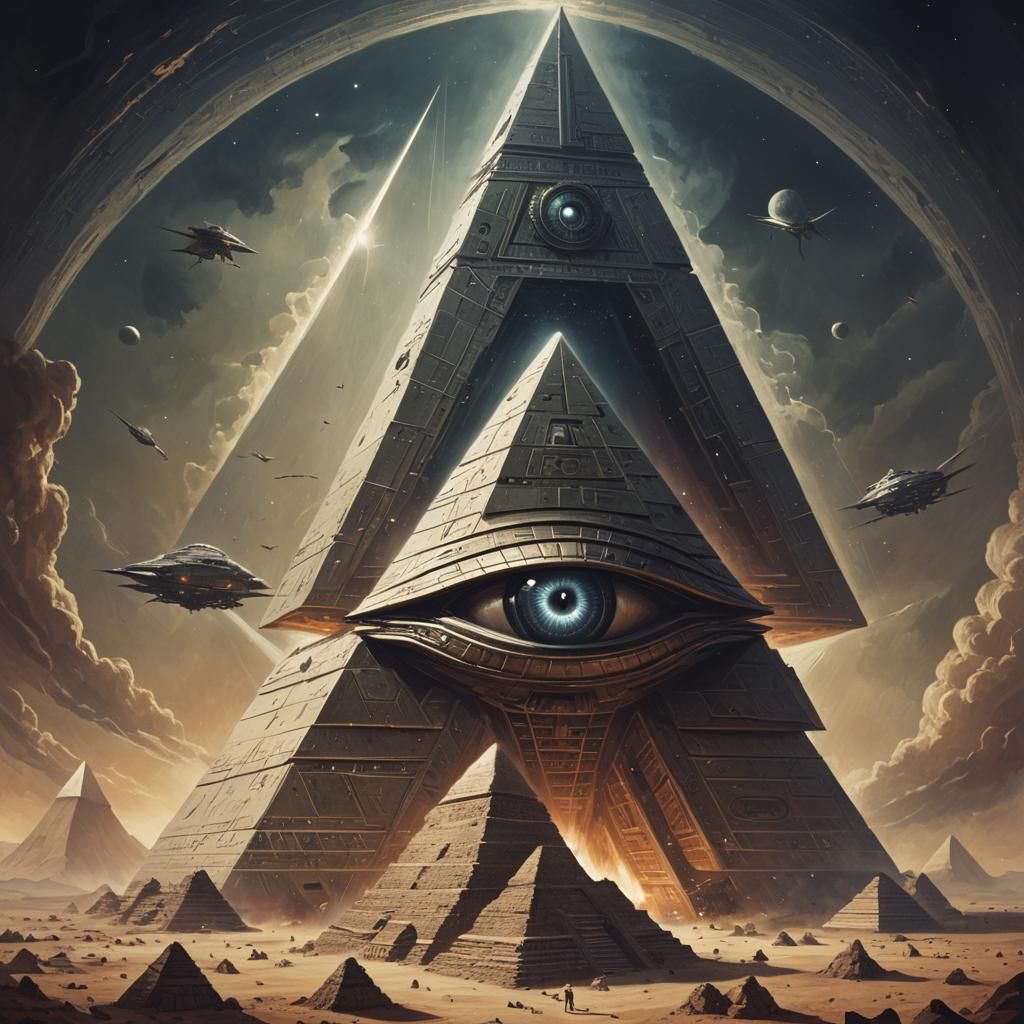 Epic Cyberpunk Pyramid Spaceship with an All-Seeing Eye