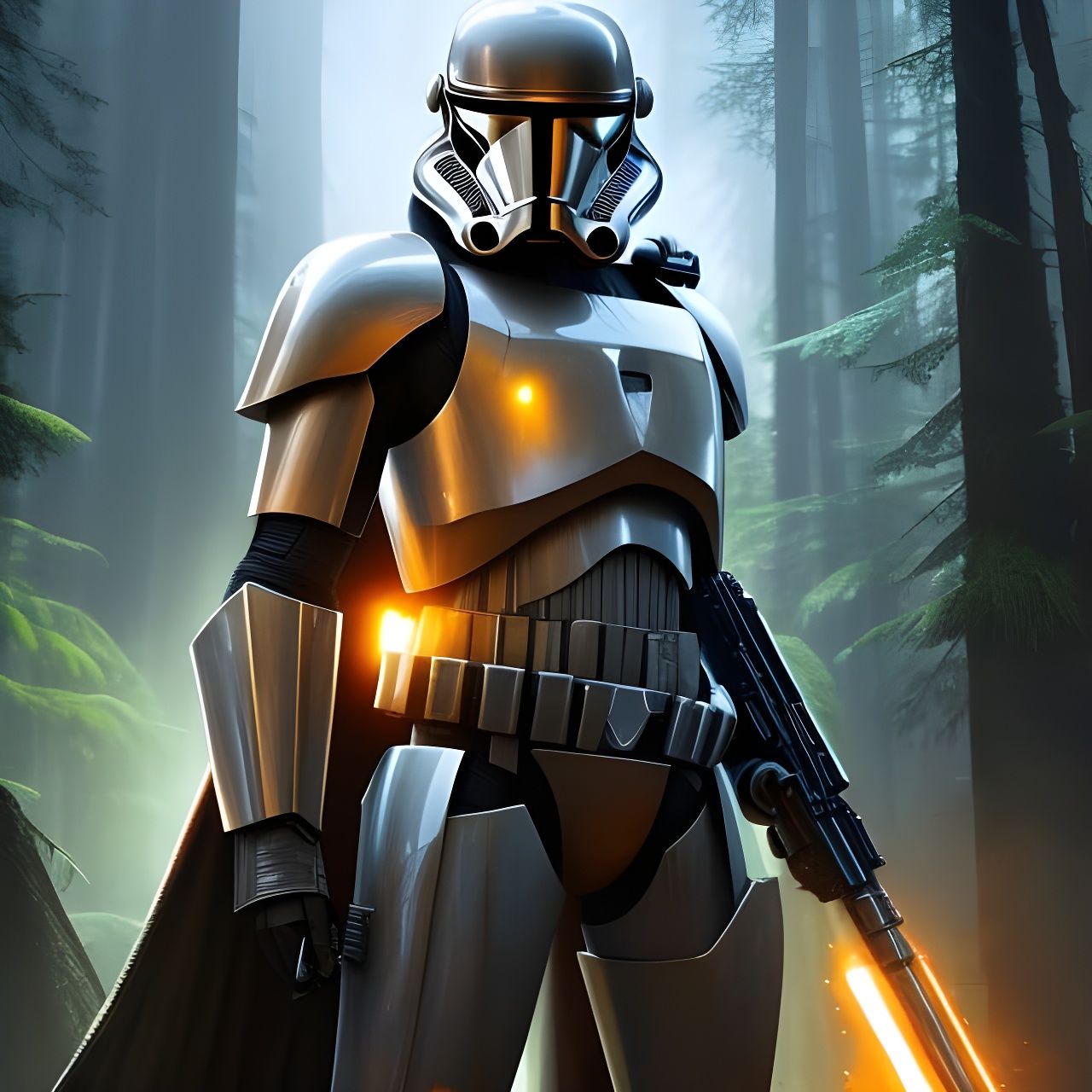 Spectacular Star Wars Clonetrooper in a Jungle Nighttime Sce...