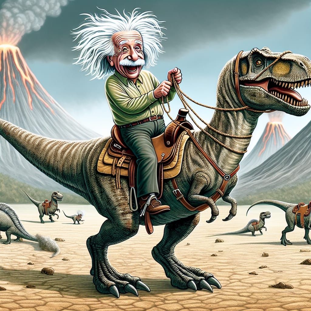 Einstein Rides a T-Rex Through Prehistoric Times