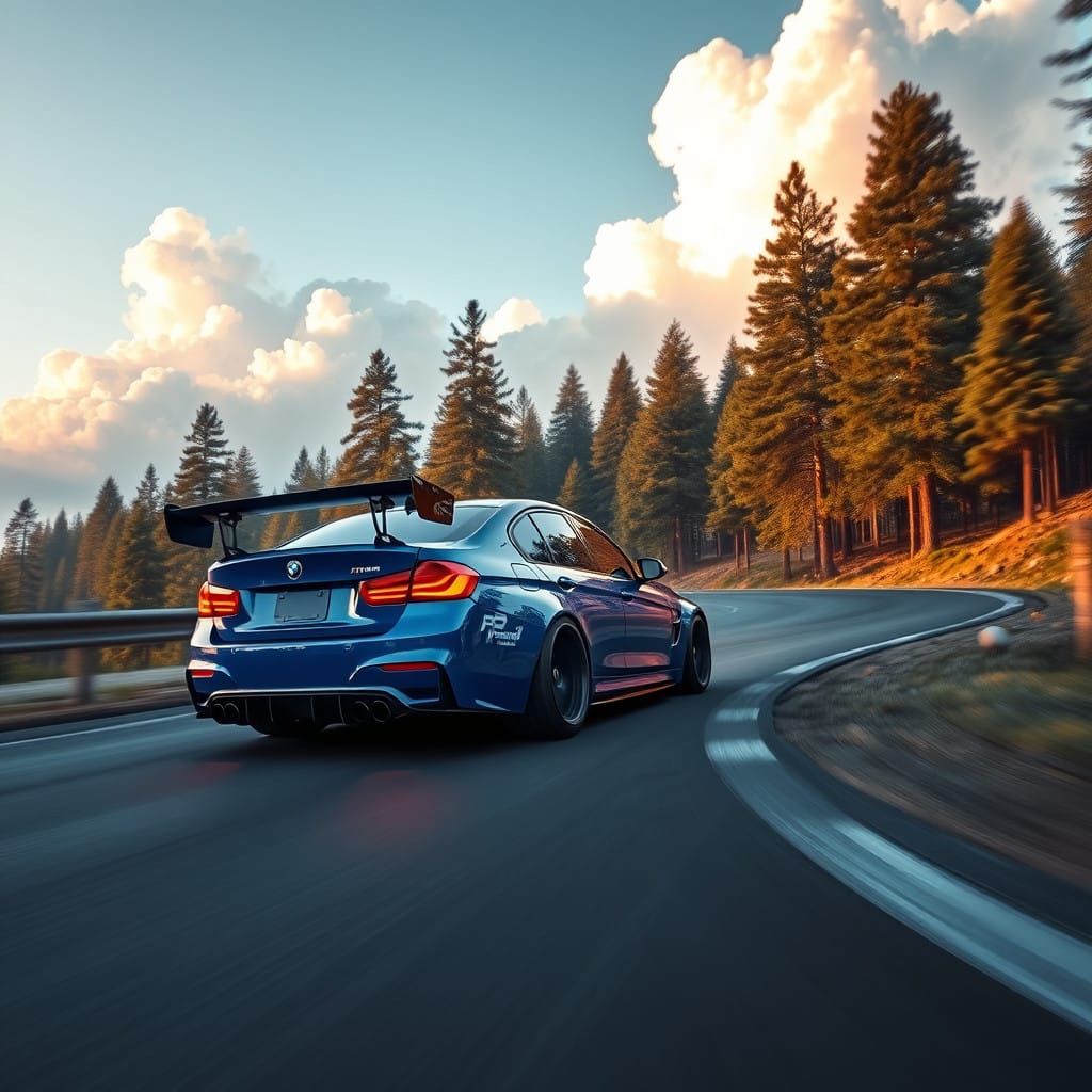 BMW M3 Speeds Through Serpentine Road in Vibrant Morning Lig...