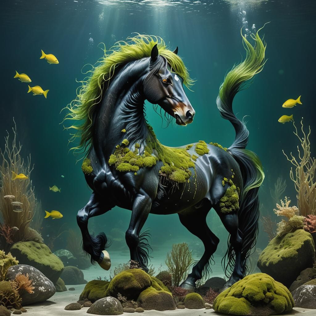 Dreamlike Kelpie in Mysterious Underwater Realm