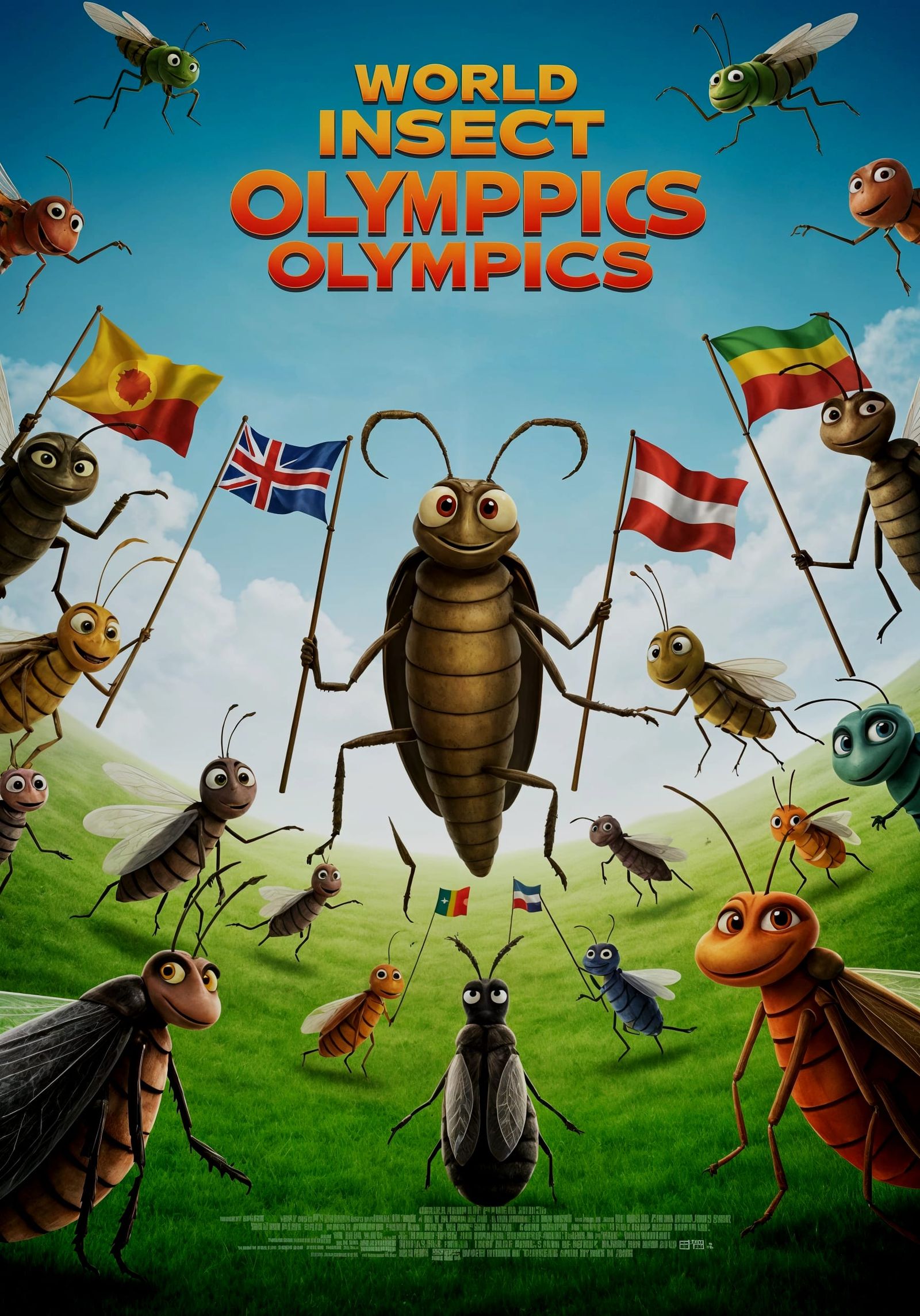 World Insect Olympics Sports Poster in Struzan & Pixar Style