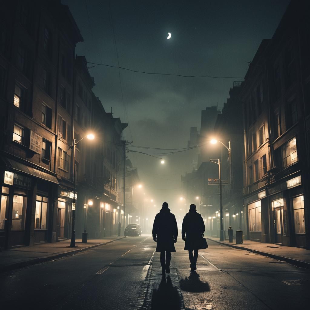 Moonlit Wanderer in a Futuristic Nocturnal World