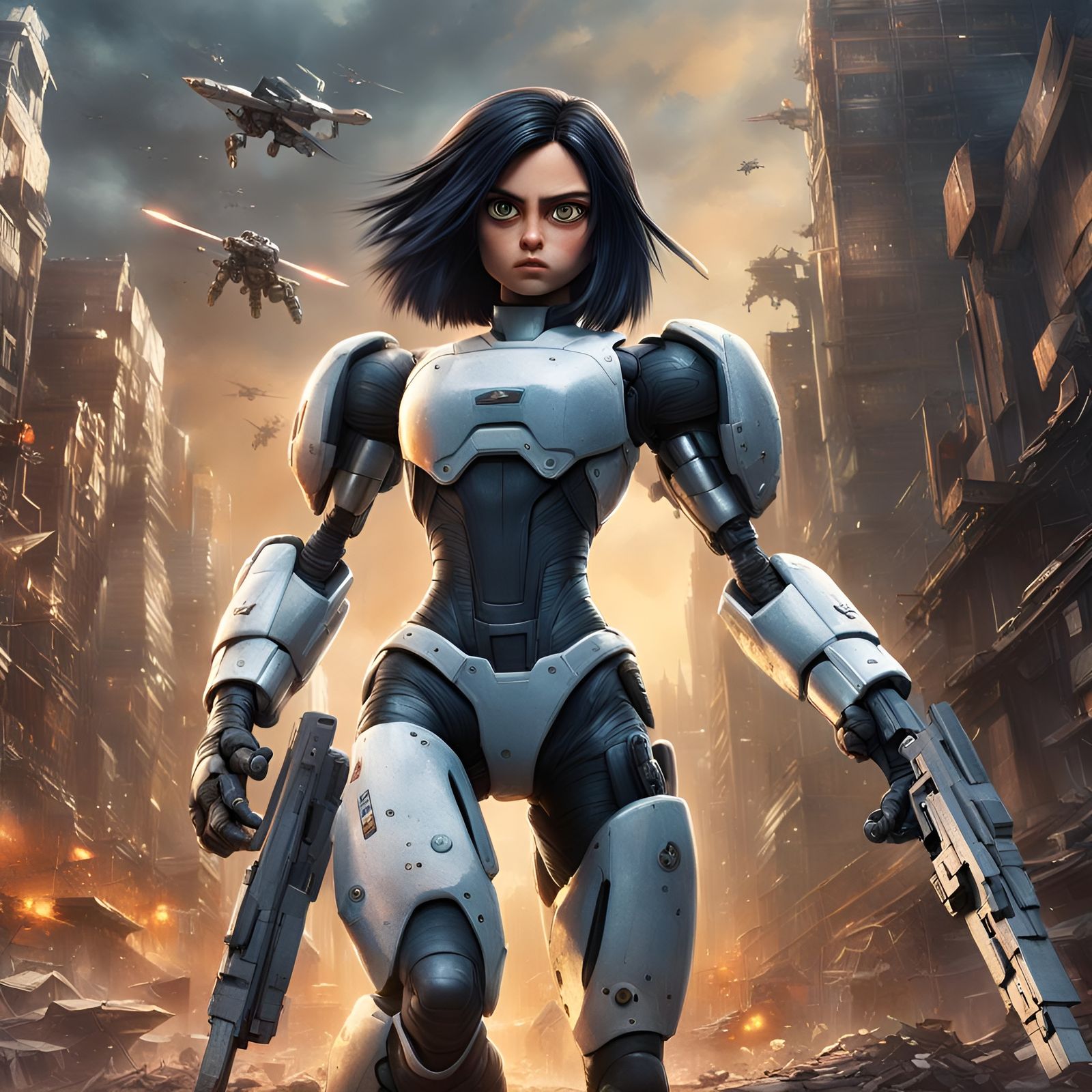 Battle Angel Alita in a Sci-Fi War Zone, in Pre-Raphaelite S...