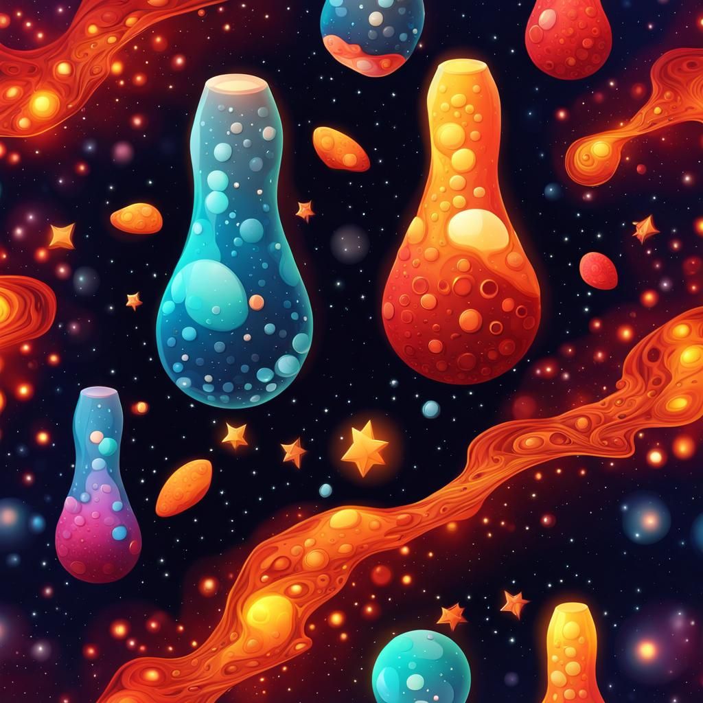 Realistic Lava Lamps in Cosmic Space with Asteroids and Star...