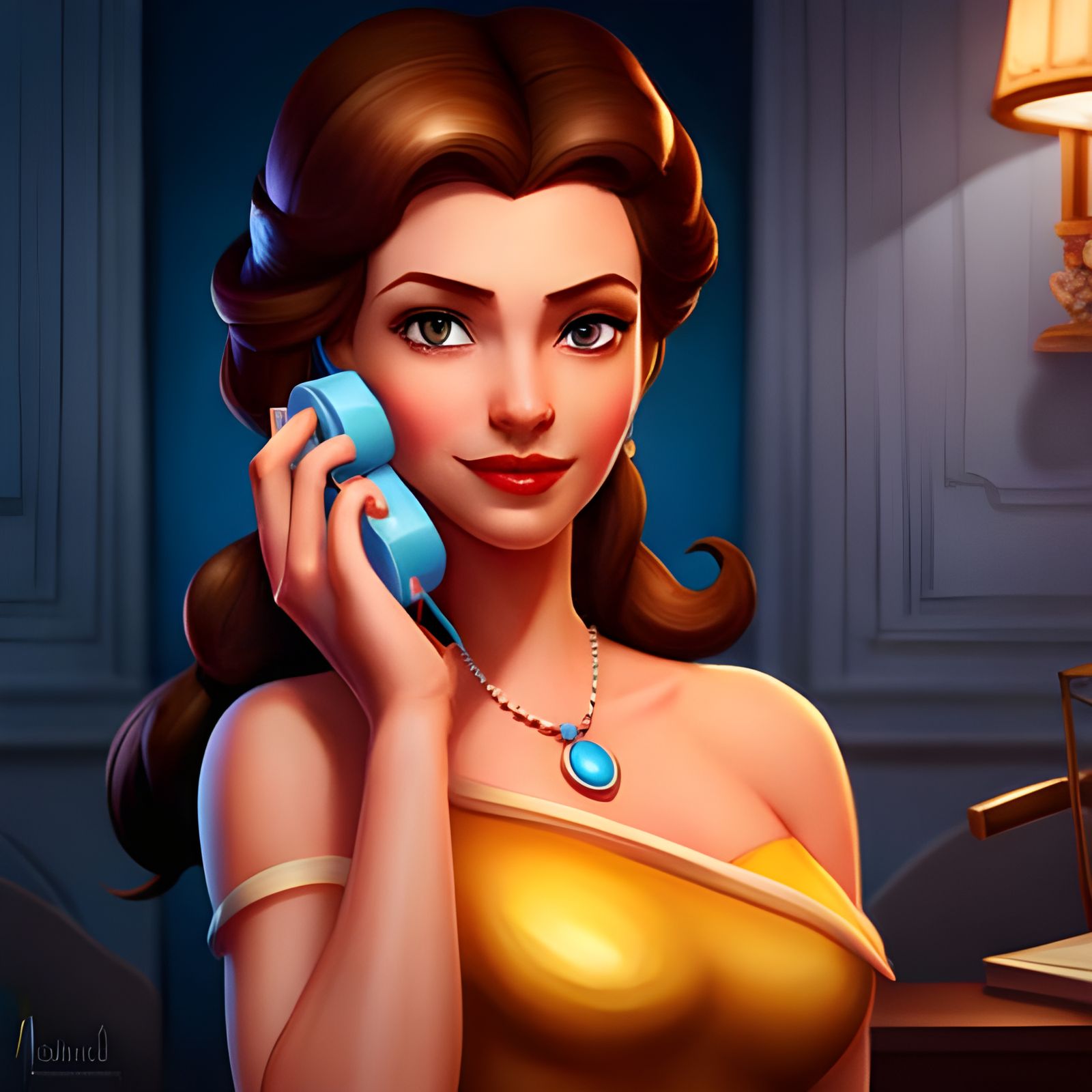 Gorgeous Princess Belle in Elegant Living Room