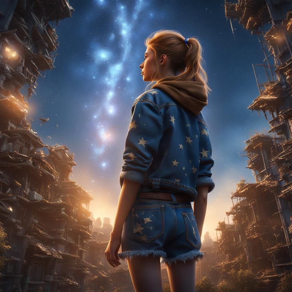 Fantastical Teen Girl in a Starry Sky