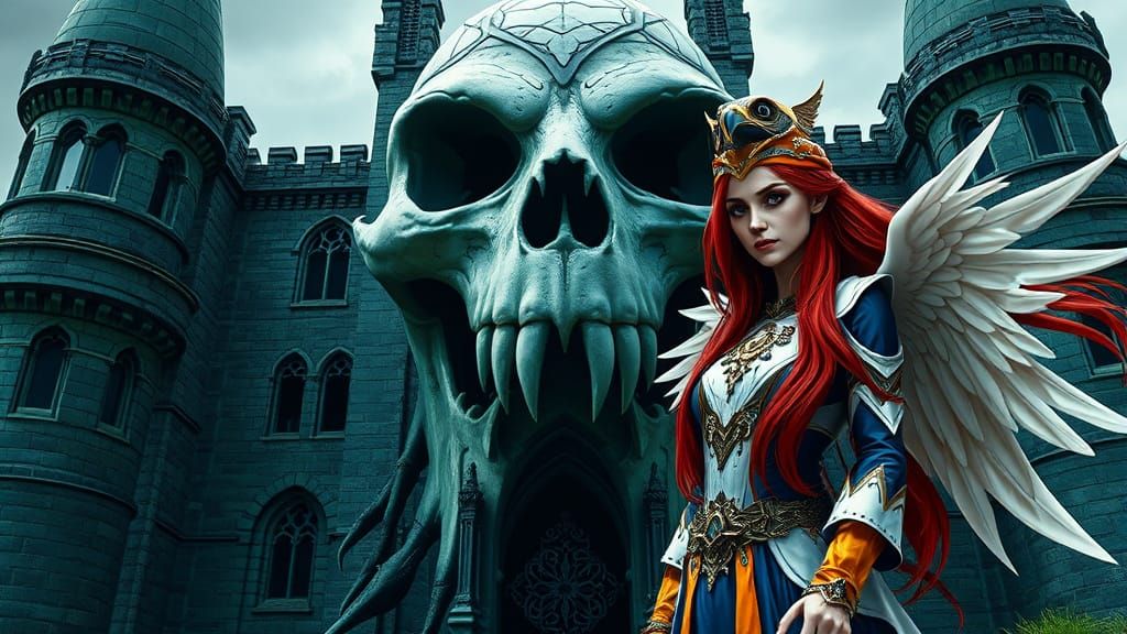 Ethereal Sorceress Before Ancient Castle Grayskull in Dark F...